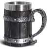 Suministro Transfronterizo Creativo Vikingo V8V6 Taza de Cerveza Vikinga Taza de Acero Inoxidable Resina Barril de Roble Taza de Agua