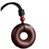 Colgante de Paz de Palisandro Natural con Cordón Negro, Cuentas Cilíndricas y Cinabrio, Incluye Cordón, Perfecto como Regalo Navideño para Parejas