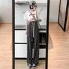 Calças tie-dye xadrez de pernas largas femininas finas soltas plissadas de pernas retas casuais em seda gelo com caimento emagrecedor calças compridas até o chão