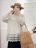 Primavera y Verano Nuevo Encaje Calado Camiseta Básica de Largo Medio para Mujer Estilo Japonés Estilo Suelto Reductor de Edad Top Jersey