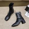 Botas populares de Internet para mujer, otoño e invierno 2021, nuevo estilo, tacón grueso, cremallera trasera que combina con todo, botas cortas de cuero adelgazantes, botas Martin de tacón alto