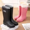Botas de lluvia impermeables con estilo para mujer, de caña alta, antideslizantes, forradas de polar, botas de trabajo para adulto, botas de lluvia forradas de polar, botas de media caña antideslizantes, cálidas
