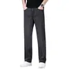 Jeans de algodão stretch de alta qualidade italiano para homens, calças finas de verão folgadas retas elásticas business casual para homens de meia-idade