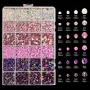 Caja de 24 compartimentos de fondo plano con perlas de imitación AB, diamantes de resina de fondo plano AB, kit de parches de joyería DIY para uñas y funda de teléfono