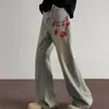 Jeans Denim Lavado Retro Desgastado Bordado com Corrente para Homens e Mulheres Calça Longa Versátil Reta Solta