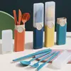 Set de Cubiertos Portátil Transfronterizo, Cuchillo, Tenedor, Cuchara, Palillos, Cubiertos Domésticos para Estudiantes, Caja de Almacenamiento para Cubiertos de Camping al Aire Libre