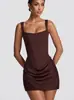 Ropa Nueva para Mujer de Amazon 2026 Vestido Bodycon Sexy de Estilo Francés sin Mangas con Cuello Cuadrado y Cinturón Corto