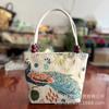 Bolso de Lona Estilo Nuevo con Hilo Dorado Jacquard Bordado por Ambos Lados, Bolso de Mano Casual Estilo Étnico, Bolso de Mano para Mujer Hanfu