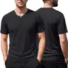 Wish Transfronterizo Verano Nuevo Hombre Bloque de Color Cuello en V Delgado Camiseta Talla Grande Estilo Americano con Bolsillos Casual Deportivo Manga Corta