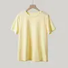 Camiseta de Algodón Fina de Manga Corta para Mujer, Color Caramelo Fresco, con Diseño de Copo de Nieve y Costura Trasera, Top de Color Sólido, Moda de Verano para Mujer
