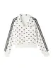 Chamarra sudadera de cuello alto con lunares blancos estilo coreano para mujer, nuevo modelo otoño 2026, corte ajustado, ceñida a la cintura, cárdigan corto con cremallera