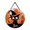 Bestseller transfronterizo letrero redondo de madera de Halloween para puerta con calavera, gato negro, calabaza y patrones de tumba, decoración colgante de puerta para crear ambiente