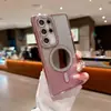 Adecuado para Funda de Teléfono Móvil Samsung S25Ultra, Espejo Brillante, Succión Magnética, S25 Rhinestones Electrochapados, A17 Anti-arañazos, Cobertura Total