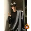 Sudadera Blanca Gris de Terciopelo Pesado Americana para Hombre Otoño e Invierno Nueva Holgada Pullover Cuello Redondo Manga Larga