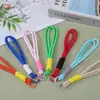 Lanyard para teléfono macaron de doble capa con bloques de color, cuerda tejida de color dopamina, accesorio para llaves y teléfono, correa de muñeca anticaída