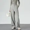 Pantalones casuales de pierna ancha color caqui estilo americano para mujer, diseño de otoño, cintura alta, corte holgado, versátiles, con botones ocultos, pantalones de vestir de pierna recta