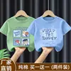 Camiseta de Algodão Estampada de Desenho Animado de Verão com Manga Curta para Meninos Estudantes Bebês Algodão Puro Estilosa de Verão Tendência Manga Meia