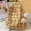 Mochila Escolar Retro a Cuadros para Otoño e Invierno para Mujer, de Buena Apariencia y Estilo Universitario, Mochila Multicompartimento Estilo Bosque para Estudiantes de Secundaria y Preparatoria