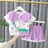 Conjunto de Verão para Bebê Menina de 1 Ano Pequena Princesa Duas Peças Infantil Camiseta com Gola e Manga Curta Roupa de Verão para Menina Roupa Infantil Shorts