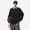 Sudadera Talla Grande Estilo Old Money Personalidad Primavera y Otoño Rayas Jersey Holgado para Hombre Solapa Superior Ropa Casual para Hombre Versátil