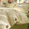 Conjunto de Roupa de Cama de Algodão Lavado com Água Pura Estilo MUJI Super Macio Conjunto de Quatro Peças Tecido Colorido Jacquard Tecido Fechamento com Botão Capa de Edredom Lençol de Cama Conjunto de Três Peças para Estudantes