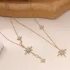 Collar Colgante de Estrella de Ocho Puntas con Circonita de Moda Transfronteriza Lujo Ligero Aogu para Mujer Cadena de Clavícula de Acero Inoxidable Personalidad de Nicho Ins