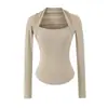 Camiseta de Manga Larga con Cuello Cuadrado Nueva para Primavera/Otoño 2026, Top Básico para Mujer, Adelgazante, Sexy, para Usar por Dentro o por Fuera, Top de Hombro Normal