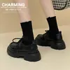 Zapatos de cuero con suela gruesa estilo británico para mujer, mocasines versátiles, nuevos de otoño 2023, zapatos Mary Jane sin cordones de suela blanda