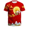 Ropa Festiva de Santa Claus Nueva Europea y Americana 2024 Impresión Digital 3D Juvenil Casual Holgada Cuello Redondo Manga Corta