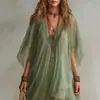 Conjunto de Vestido de Chiffon com Decote V de 2 Peças para Mulheres, Novo Verão Europeu e Americano, para Férias na Praia, Vestido de Praia Soltinho para Cobrir