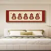 Pintura Decorativa de Cabecera para Dormitorio de Calabaza de Fortuna y Prosperidad, Rollo Horizontal Largo con Caquis para Buena Suerte, Arte de Pared Auspicioso Estilo Chino para Habitación de Invitados