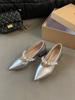 Sapatos Mary Jane estilo francês Sapatos femininos Primavera e verão 2025 Novos sapatos de boca rasa com vestido pontudo de uma personagem de pérola