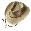 Sombrero de Paja Tejido Vintage para Mujer Estilo Vaquero con Cordón Ajustable Sombrero de Caballero Sombrero de Sol de Verano para la Costa