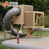 Equipo de diversión comunitario casa de madera para niños combinación de escalada tobogán de acero inoxidable columpio música rock planificación diseño fabricante