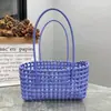 Estilo Ins Coreano Cesta de Vegetais Trançada Vazada Bolsa de Praia Casual de Férias Cor Doce Bolsa a Tiracolo de Ombro Bolsa de Rattan