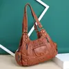 Bolso de Piel Lavada para Mujer 2026 Nuevo Modelo Bolso de Mujer Comercio Exterior Retro Piel Suave Bolso Tote Múltiples Bolsillos Gran Capacidad Bolso Cruzado