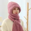 Chapéu e Cachecol Integrados Feminino Inverno Forrado com Lã Espessado Quente Proteção para Orelhas Chapéu para Meia-idade e Idosos Chapéu de Tricô Chapéu de Lã Inverno
