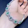 Pulseira de Esmeralda Colombiana Puramente Natural com Tamanho da Pedra Principal: Prata Esterlina S925 4*6mm com Acabamento Refinado e Trabalho de Incrustação