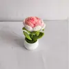Venta al por mayor de fábrica transfronteriza adornos de flores artificiales en maceta de rosa de lana tejida a mano venta caliente