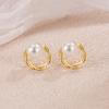 Pendientes de botón de perla con línea tejida para mujer, pequeños, simples, combinan con todo, para uso diario, cabello corto, nicho, aretes de aro sin pinchos