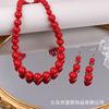 Aretes Exagerados Europeos y Americanos Sentido de Alta Gama Color Caramelo Tamaño Redondo Colgante de Cuentas Diseño Simple Retro Juego de Joyería para Mujeres