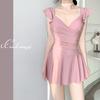 Traje de baño de una pieza para mujer Xia Chun Quiere Viento Explosiones Falda Conservadora Cubre Vientre Adelgazante Pecho Pequeño Realce Bañador de Aguas Termales