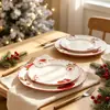 Conjunto de Louça de Mesa Cerâmica Pintada à Mão para o Natal, Prato de Bife Fofo, Prato Raso com Esmalte em Relevo, Pote Selado, Conjunto de Chá, Tigela de Cerâmica
