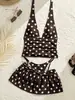 Traje de baño de dos piezas para mujer, nuevo estilo europeo y americano para verano, bikini sexy de lunares con cordones y conjunto de falda corta
