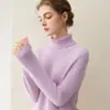 Suéter de cashmere 100% puro com gola alta para mulheres, nova cor sólida de outono e inverno, pulôver solto, camisa básica