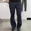 Pantalones Cuadros Retro Americanos Vintage para Hombre, Pantalones Ligeramente Acampanados Scimitar, Pantalones Casuales Rectos Sueltos de Corte Limpio