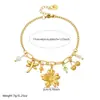 Nuevo y Moderno Estilo Pastoral Multielemento Flor de Cerezo Chapada en Oro Libélula Colgante Cadena de Perlas Pulsera de Acero Inoxidable para Mujeres