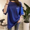 Verano de la Chica Gordita talla grande para mujer manga corta estilo coreano suelta moda estampada carita sonriente estilo holgazán camiseta top casual de mujer