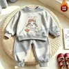 Conjunto casual de outono e inverno 2026 para meninas, com moletom de gola redonda estampado de desenho animado e calça jogger, vestuário infantil