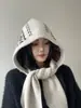 Balaclava Estilo Fair Isle Moda Outono e Inverno Chapéu de Tricô Camada Única Lenço de Pescoço Integrado Quente